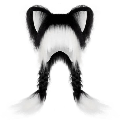 💖 Soft Furry Animal Ear Hat with Braids