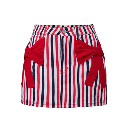 Retro Patriotic Style Women's Red White Blue Striped Mini Skirt