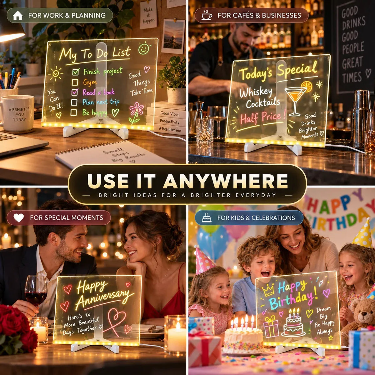 ✨ Reusable Acrylic LED Message Board – Light-Up Writing & Drawing Display