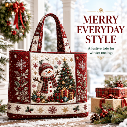 🎄 Quilted Christmas Shoulder Tote Bag – Festive Holiday Shopping Bag 🎁