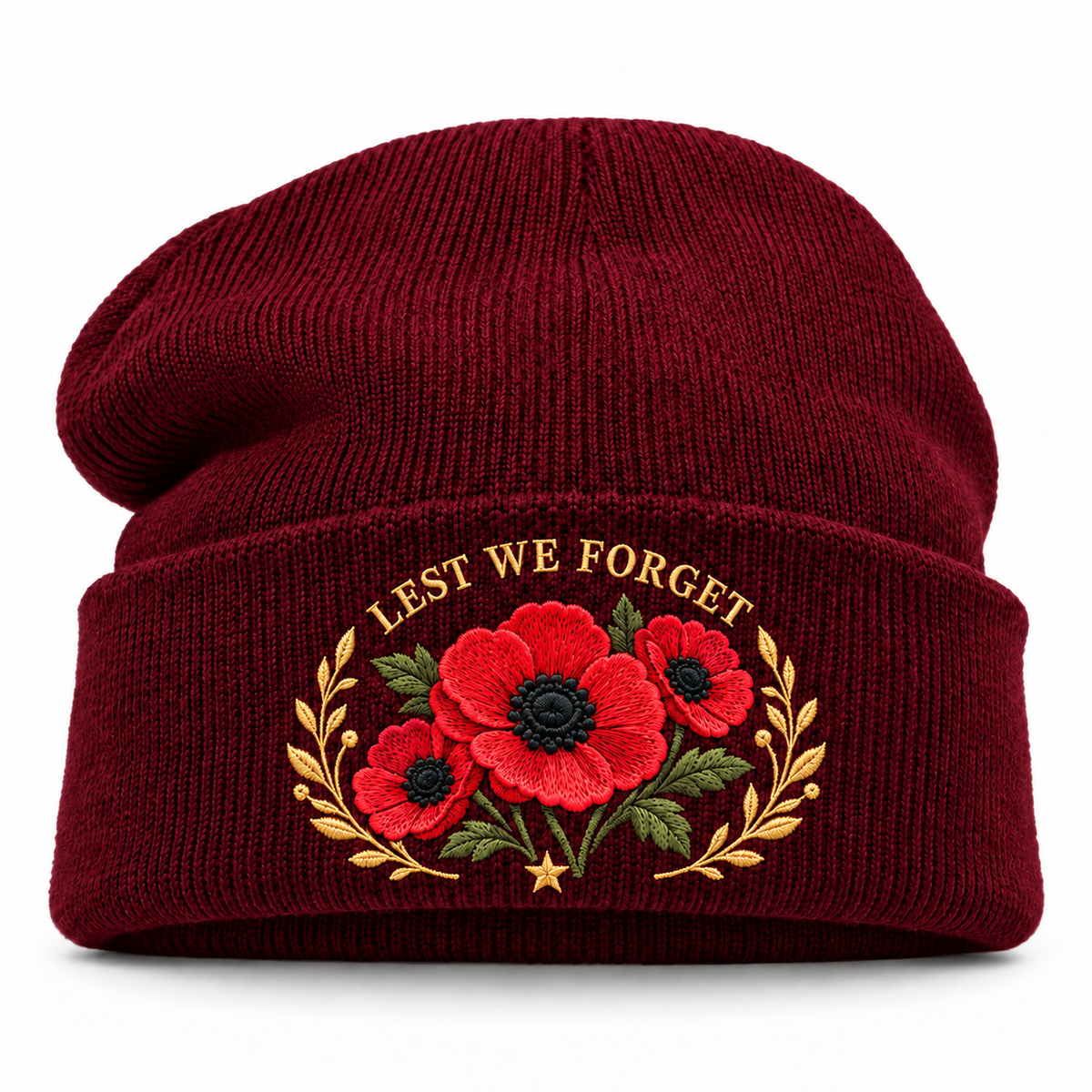 'Lest We Forget' Poppy Embroidered Beanie