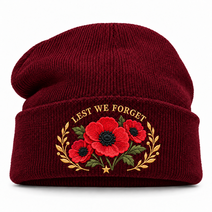 'Lest We Forget' Poppy Embroidered Beanie
