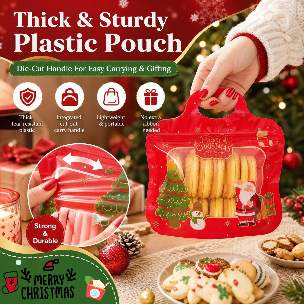 🎅LAST DAY SALE 60% OFF!!🎁Easy Fill, Easy Seal🎄 Festive Self-Seal Treat Bags – Santa & Snowman Print | Resealable, Food-Safe & Perfect for Cookies, Chocolates & Little Gifts⛄