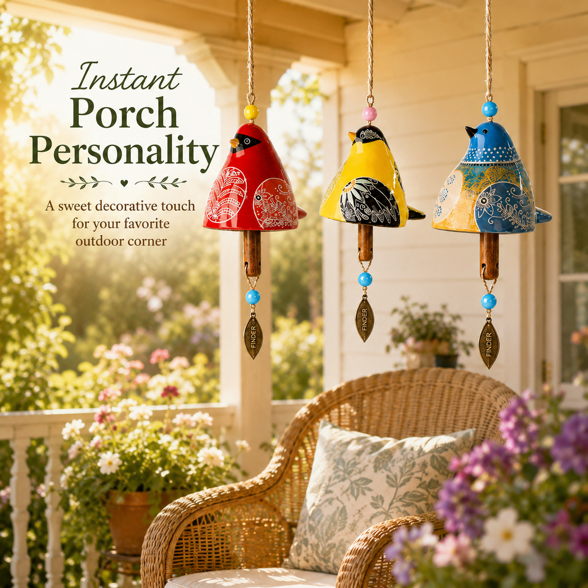 Hand-Painted Resin Bird Wind Chime