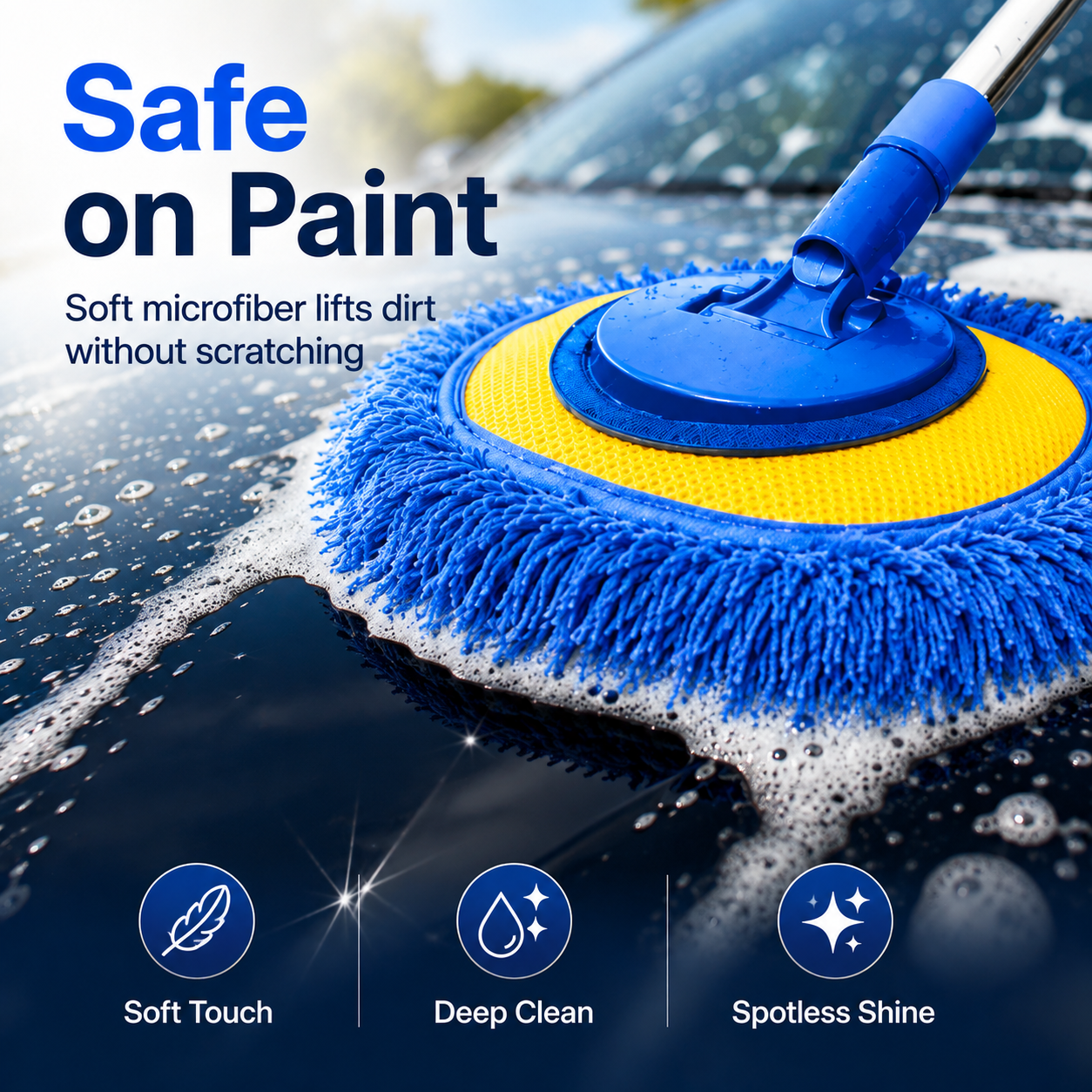 🎉⏳Time-Limited Special⏰Durable Aluminum Long Handle Telescopic Car Wash Mop – Soft Microfiber, Scratch-Free & Adjustable Length ✨