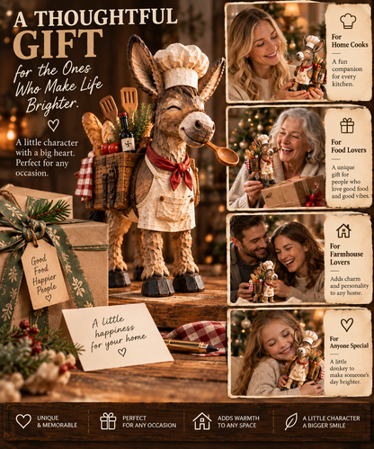 The Stubborn Little Chef — Carved Kitchen Donkey Figurine