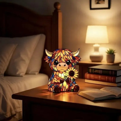 🎉🌻🐮Creative Highland Cow  Sunflower LED Night Light