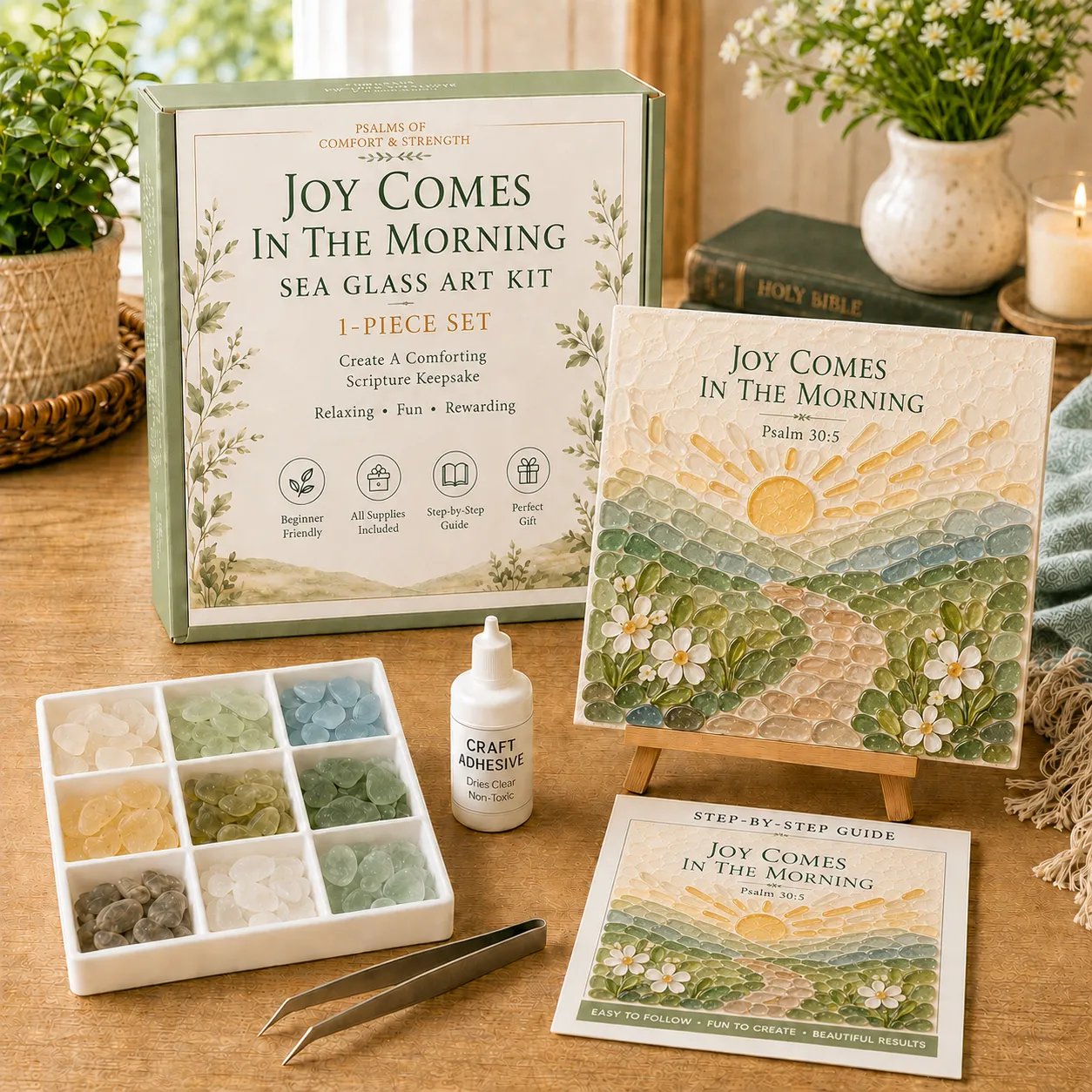 💥 LAST DAY 49% OFF - ✝️ Psalms of Comfort & Strength Sea Glass Art Kit