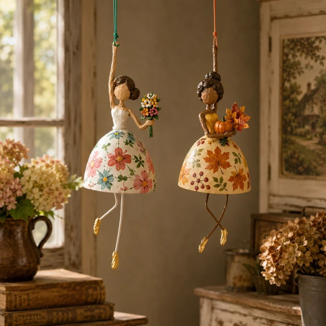 🌸 Whimsical Dancing Lady Hanging Ornament | Vintage Folk-Art Décor with Wind-Activated Swaying Design & Playful Dangling Details ✨