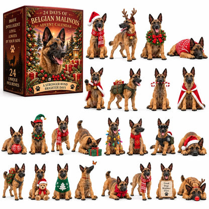 🐕🎄 Belgian Malinois Christmas Advent Calendar – 24 Unique Mini Dog Figurines