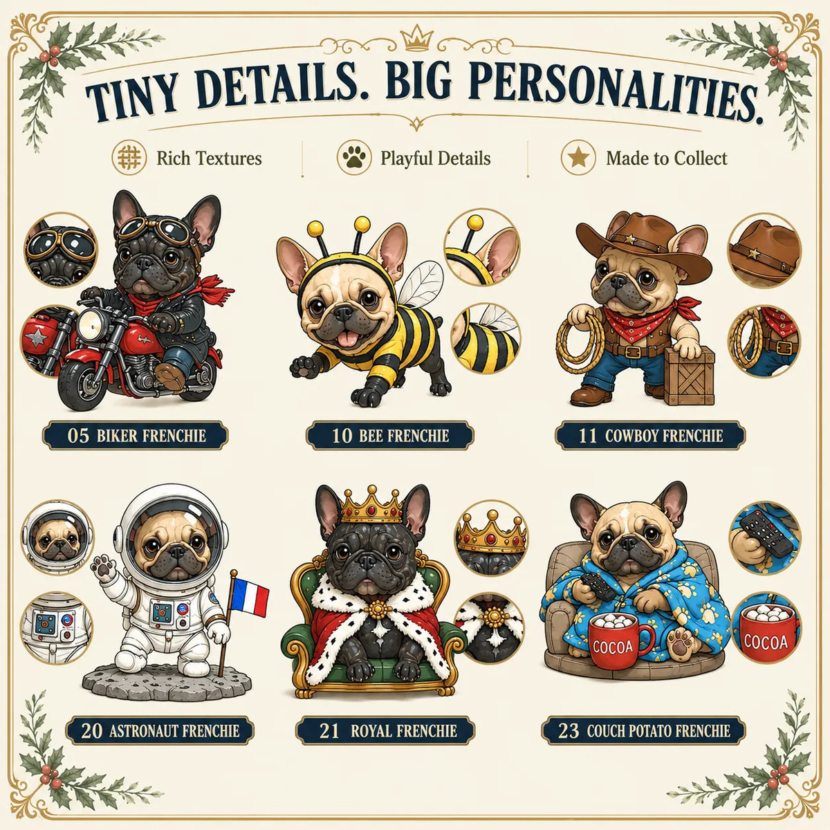 💯 🐶 24-Day French Bulldog Christmas Advent Calendar | 24 Unique Collectible Frenchie Characters with Different Outfits, Personalities & Daily Holiday Surprises 🎄✨