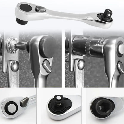 1/4 Inch Mini Double Headed Ratchet Wrench Silver 72-Tooth 5° Quick Release Drive Socket Tool