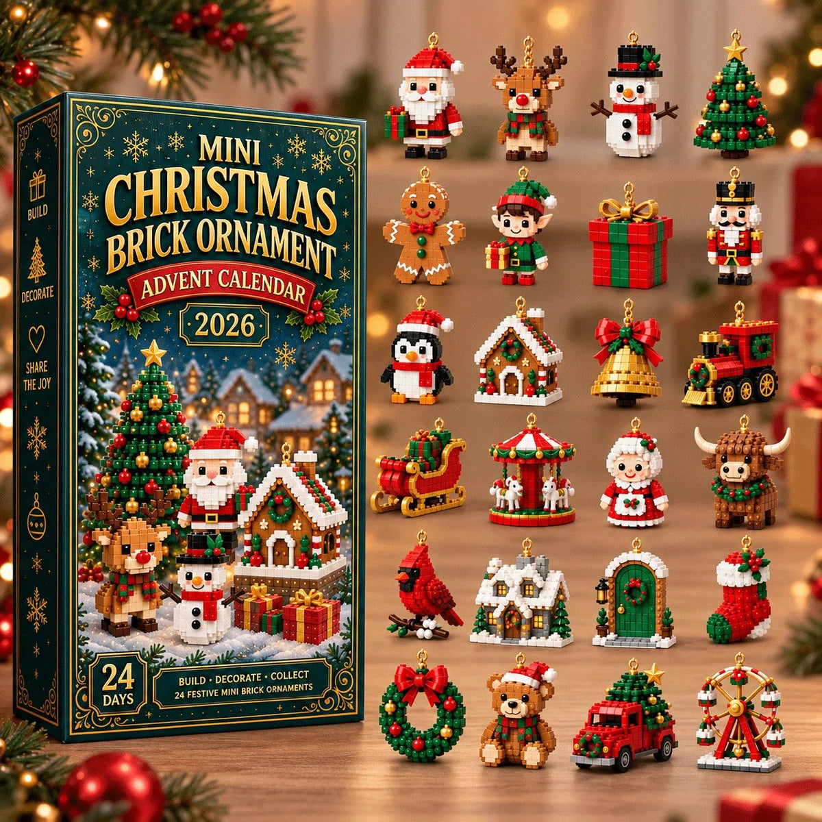 ⏳ Last day to save 49% – 🎄 24-Day Mini Christmas Ornament Advent Calendar | buildable designs with hanging loops 🧱