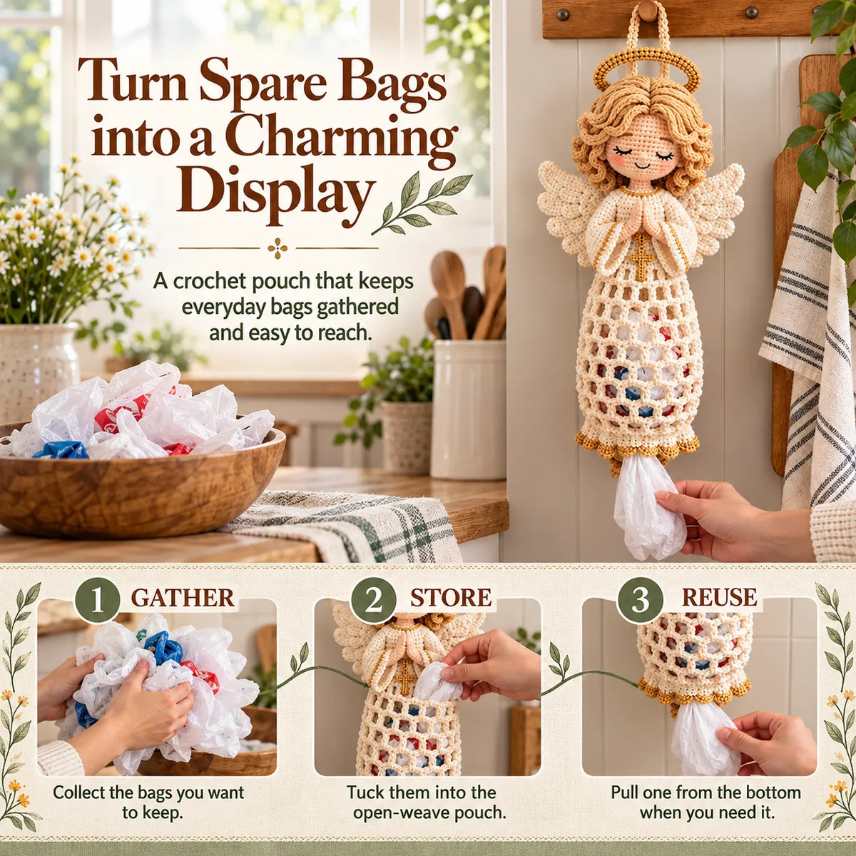🧶 Beginner-Friendly Blessed Home Crochet Bag Holder DIY Kit | 4 Faith-Inspired Designs with Yarn, Tools & Guide Included ✝️