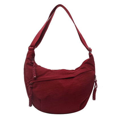 Women's Fashion Plain Color Nylon Crossbody Hobo Bag