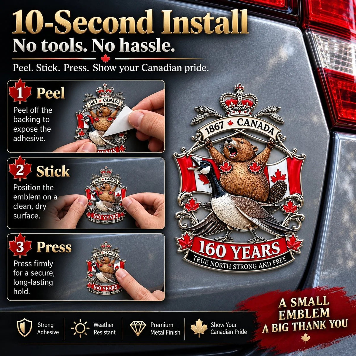 🍁Canada 160th Anniversary “True North Strong and Free” Tribute Metal Car Emblem🍁