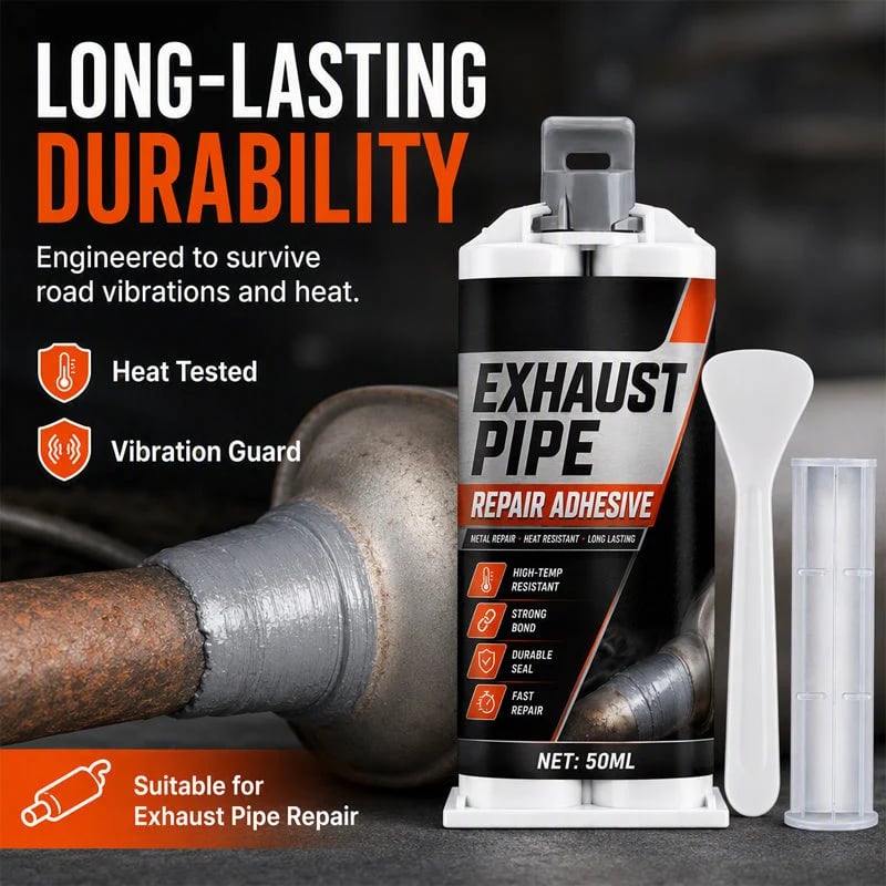 High Temp Exhaust Pipe Repair Glue – Permanent bond for iron & steel, withstands extreme heat & vibration. Fix exhaust leaks yourself – save on costly garage repairs! 🚗✅