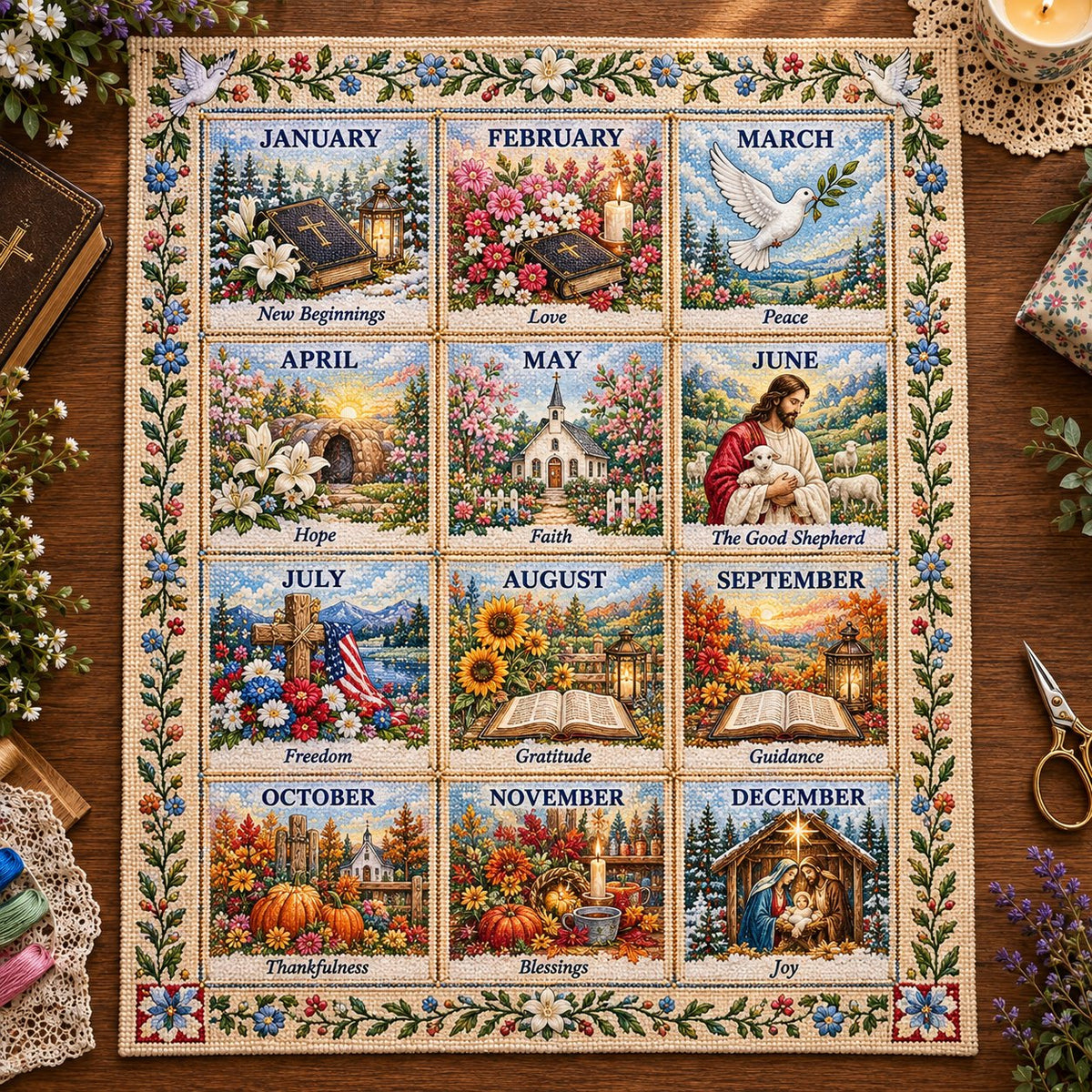🧵 ✨ 12 Months Through the Year Embroidery Kit — 🪡A Year of Beautiful Stitches