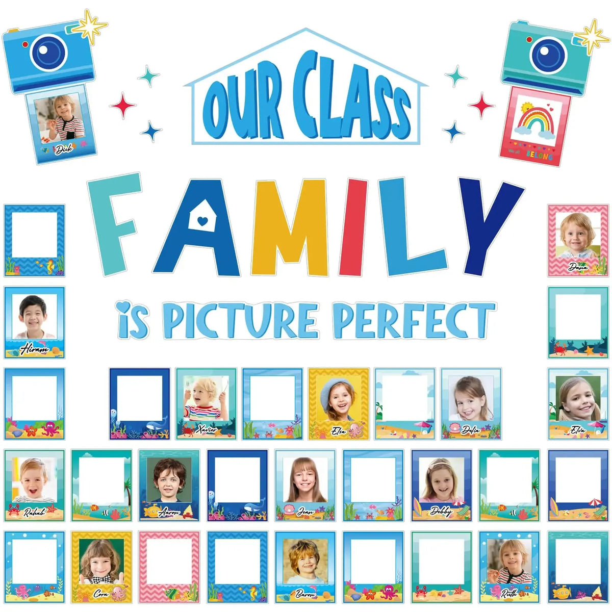 🏫'Our Class Is a Big Family' Photo-Frame Style Bulletin Board Decoration🎒