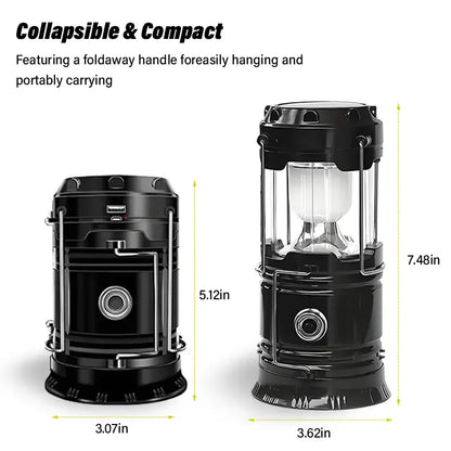 Foldable Compact LED Lanterns💡 - Durable, Waterproof, Solar-USB Rechargeable, Solar Powered, Brightness Adjustable, Heat/Freeze Ready, Batteries-Included Emergency Lights with Flashlight Mode