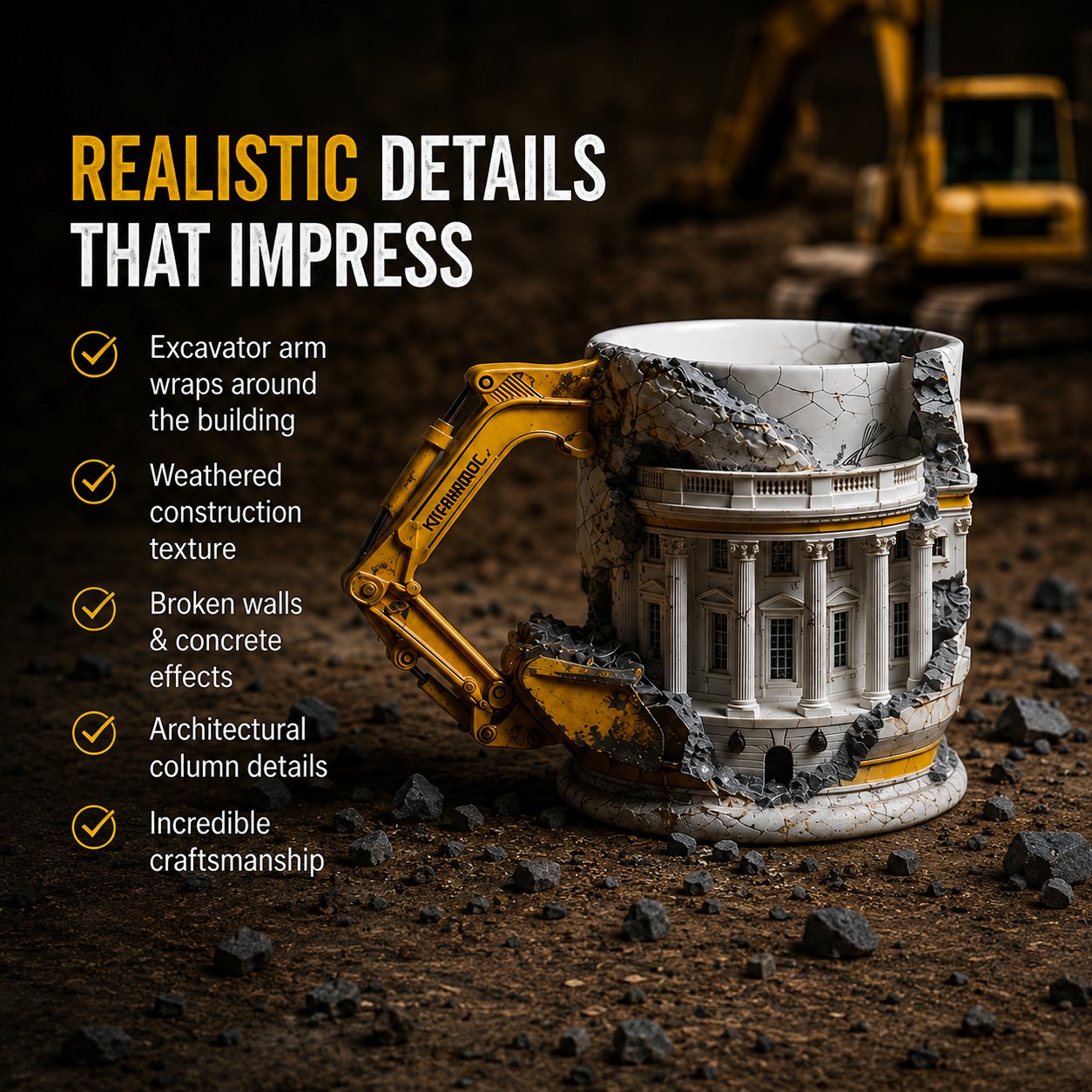 White House Excavator Mug – 3D Construction Coffee Cup