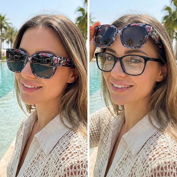 🕶️ Polarized Fit Over Sunglasses for Women – UV400 Protection Floral Frame Wear Over Prescription Glasses