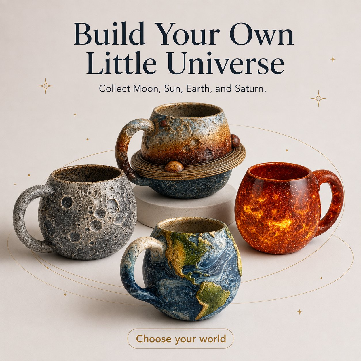 🪐3D Celestial Planet Mug – Moon, Sun, Earth & Saturn Collection