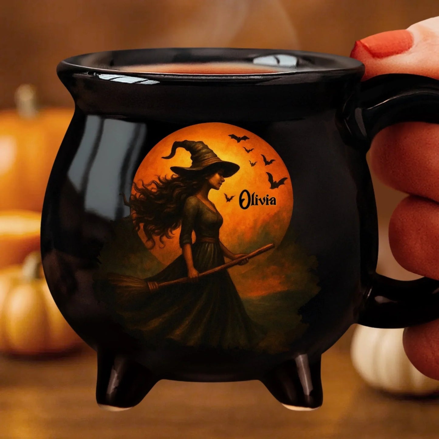 🎉Custom Witch Cauldron Coffee Mug - Personalized Halloween Witchy Gifts For Besties, Sisters, BFF, Family, Yourself - Witching You A Wicked Brew