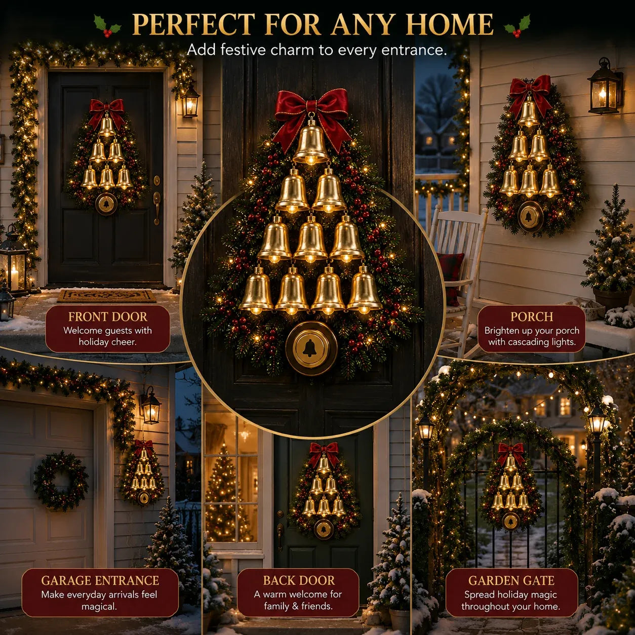 🔔 Christmas Bell Cascade Doorbell– Light-Up Holiday Chime Door Decor 🎄