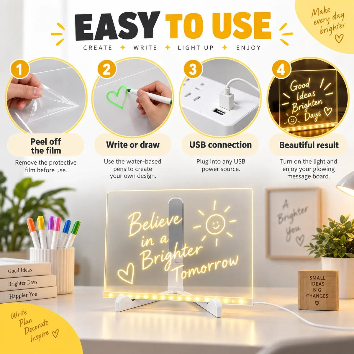 ✨ Reusable Acrylic LED Message Board – Light-Up Writing & Drawing Display