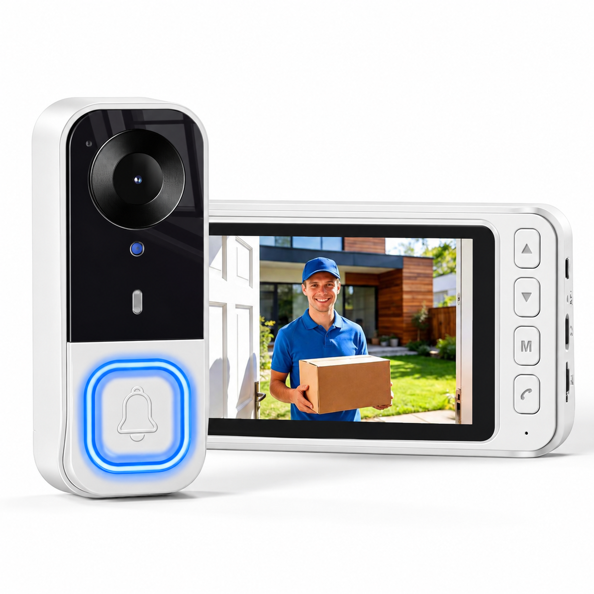 🔔1080P Video Doorbell with 4.3″ Indoor Monitor— No App or Home Wi-Fi