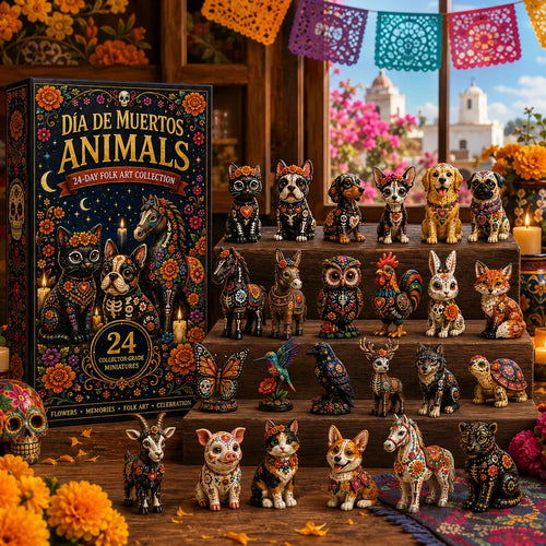 Día de Muertos Animals Advent Calendar 2026 – 24-Day Folk Art Animal Figurine Collection | 24 Unique Collector-Grade Miniatures
