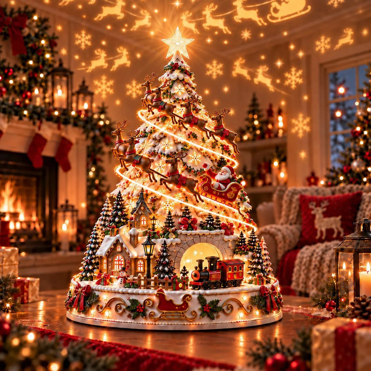 🎄Christmas Village Projection Centerpiece – 4 Themed Villages