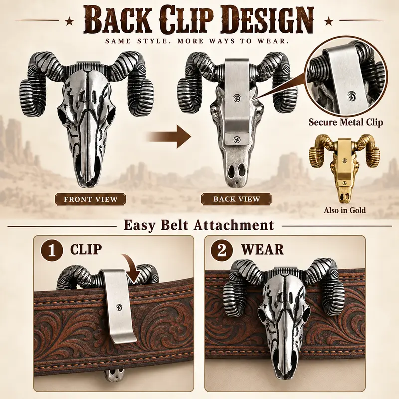 Western Skull Pendant Necklace & Belt Clip