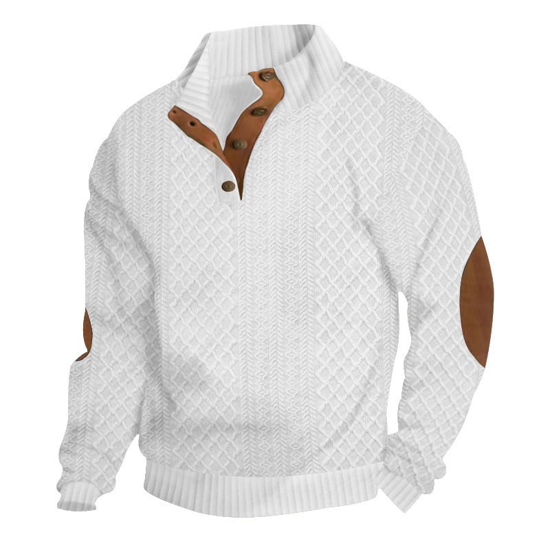 🔥🔥🔥Men's Colorblock Patchwork Jacquard Button Front Sweatshirt, Regular Fit Casual Long Sleeve Stand Collar Sweatshirt for Fall & Winter, Fashion Men's Knitwear for Daily Wear