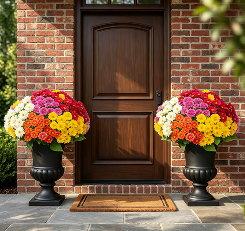 Artificial Outdoor Sunset Mums Flowers - UV resistant, Waterproof, Windproof
