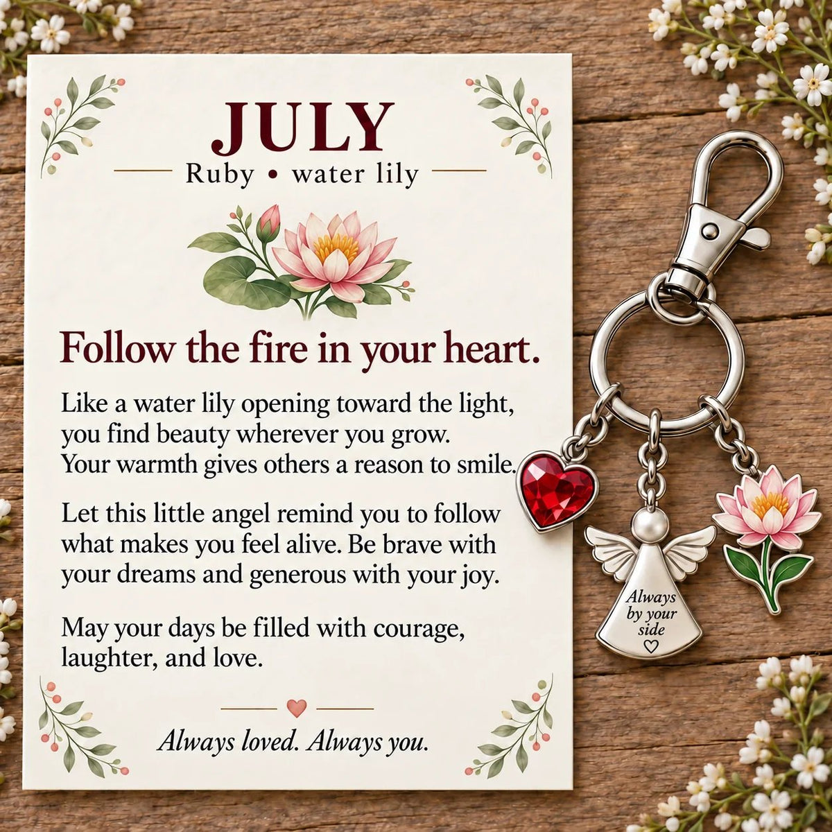 🔥Last Day Only＄13.99👼 Always By Your Side: Birth Month Angel & Flower Keychain + Keepsake Card 🌸