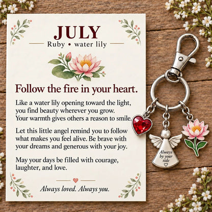 🔥Last Day Only＄13.99👼 Always By Your Side: Birth Month Angel & Flower Keychain + Keepsake Card 🌸