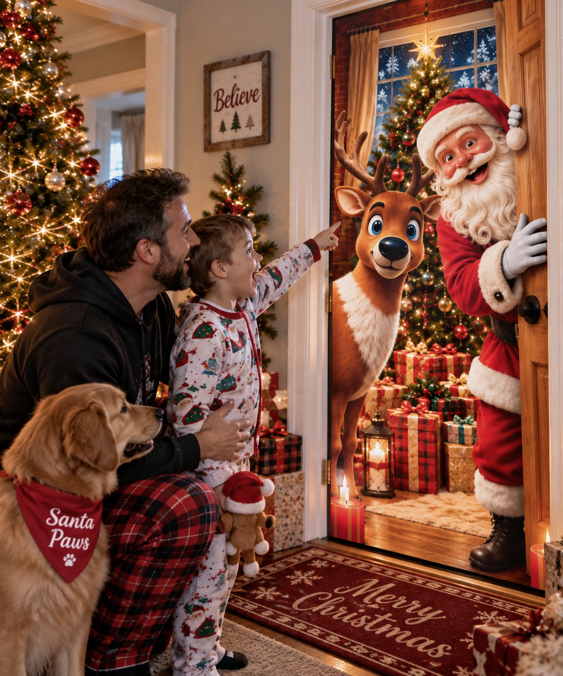 🎅Christmas Door Curtain – Stretchy Santa and Reindeer Door Decoration