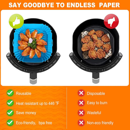 Reusable Air Fryer Silicone Liner 🍟 – 8' Nonstick Cooking Basket Insert