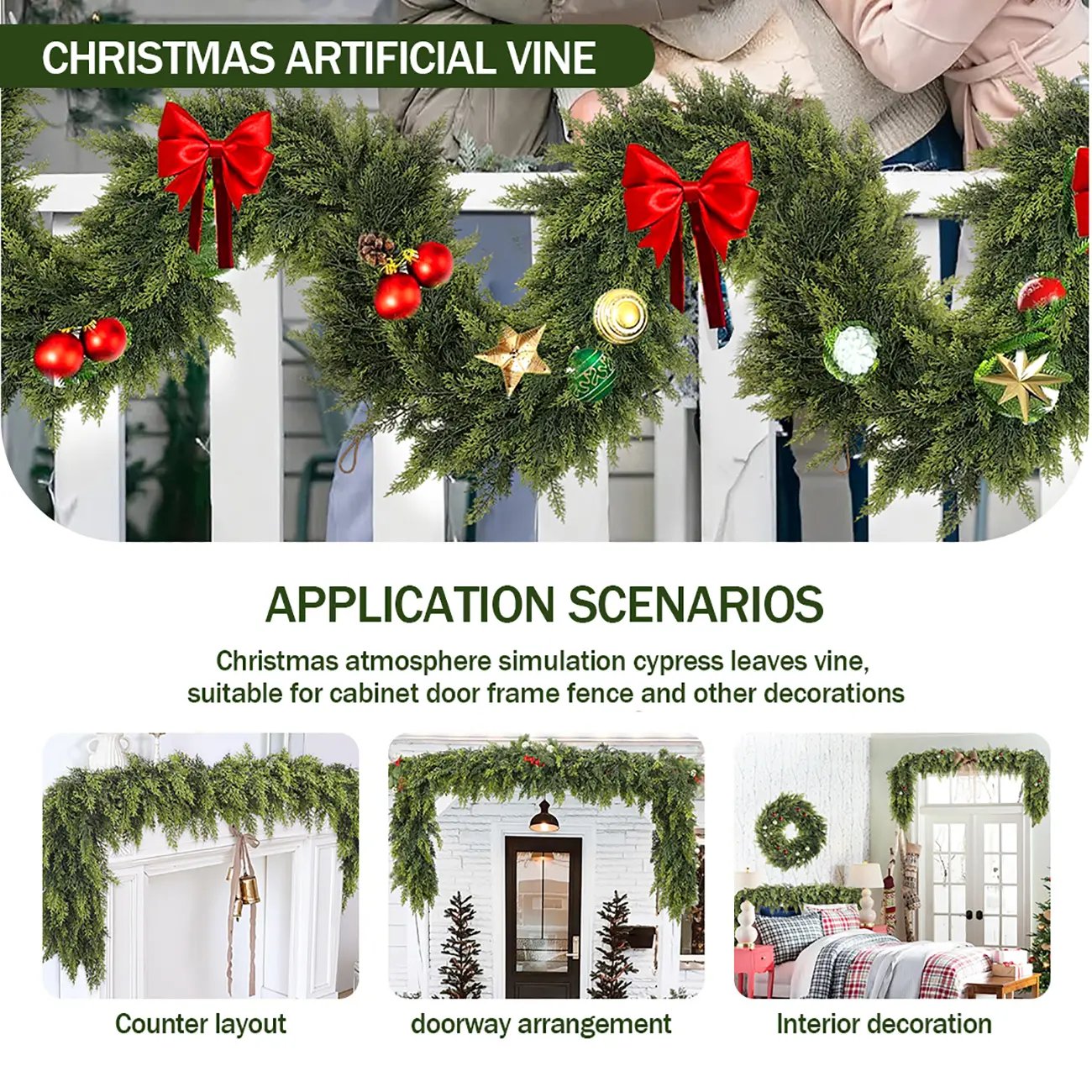 🎄9ft Real Touch Artificial Cedar Garland | Lifelike Winter Pine Greenery for Christmas Mantle, Table & Wall Decor