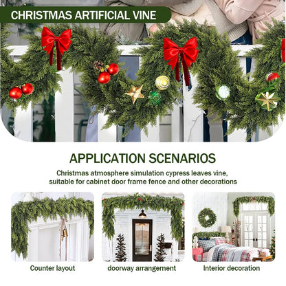 🎄9ft Real Touch Artificial Cedar Garland | Lifelike Winter Pine Greenery for Christmas Mantle, Table & Wall Decor