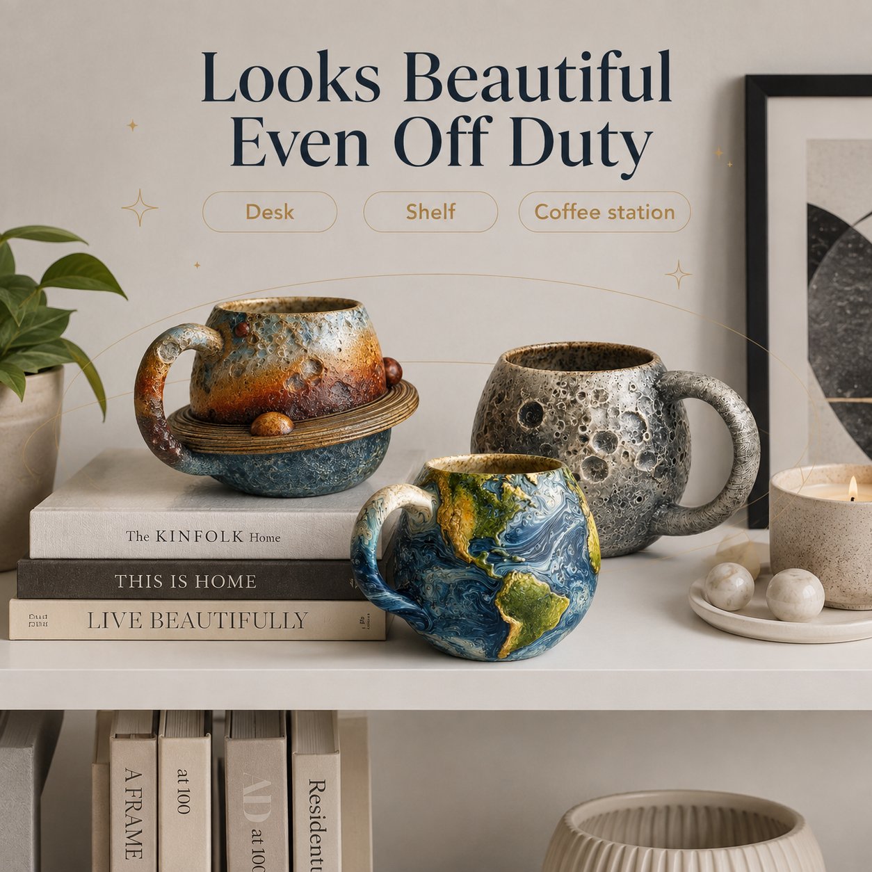 🪐3D Celestial Planet Mug – Moon, Sun, Earth & Saturn Collection