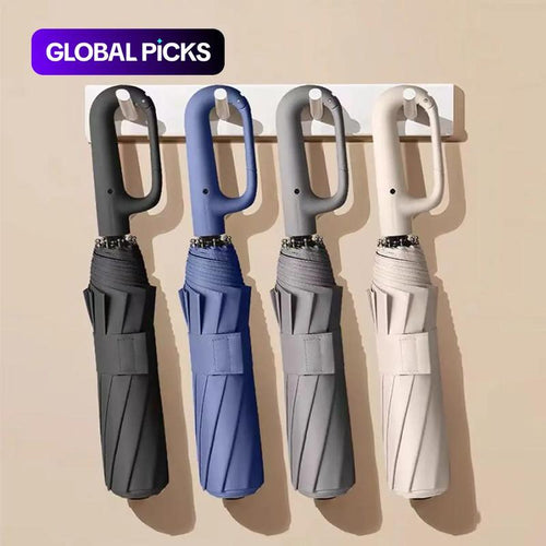 ☔50% OFF NOW! Automatic Folding Umbrella – Windproof Waterproof Compact Travel Umbrella with C-Shaped Hands-Free Hook Handle for Rain & Sun