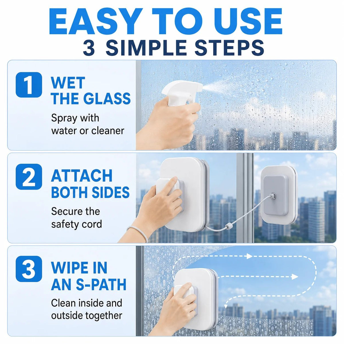 6‑in‑1 Magnetic Glass Cleaner – 30% wider cleaning area, perfect for high‑rise windows. Dual pads + squeegee – flawless results from the first pass! 🪣🪟