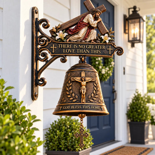 🔥HOT SALE🔥✝️ Jesus Cross Christian Hanging Bell | “God Bless This Home” Rustic Faith-Inspired Door & Porch Decor