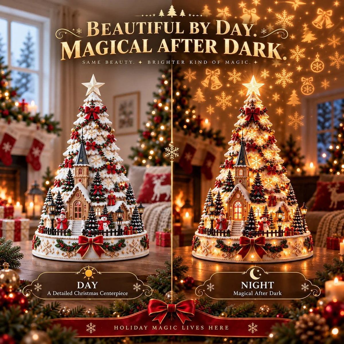 🎄Christmas Village Projection Centerpiece – 4 Themed Villages