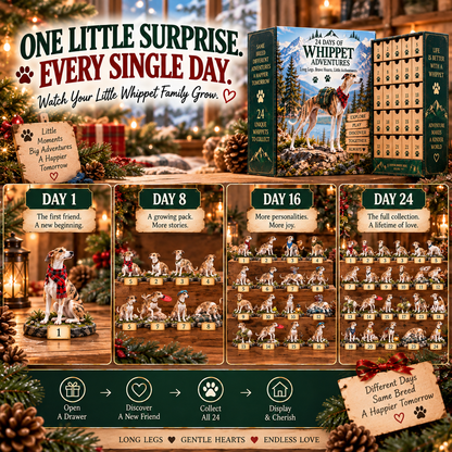 🐾 24 Days of Whippet Adventures –  💛Christmas Advent Calendar | 24 Unique Dog Collectible Figurines