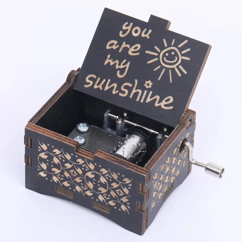 Vintage Wooden Hand-Crank Music Box – Laser Engraved 'You Are My Sunshine' Melody Box