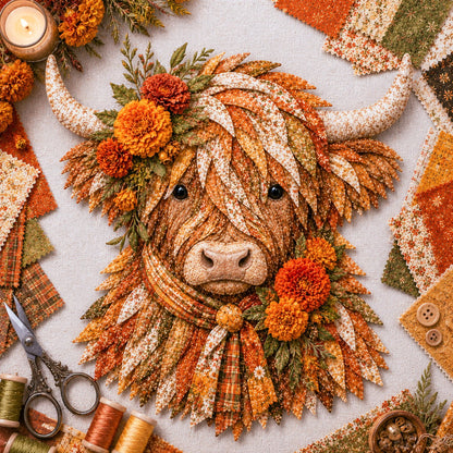 🐮Birth Flower Highland Cow 3D Layered Fabric Art DIY Kit (Beginner-friendly